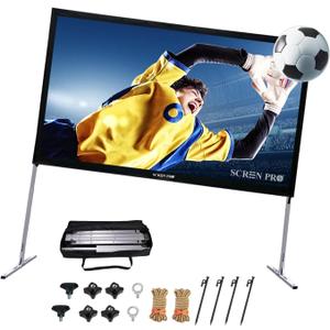 Projector Screen with Stand 144inch, SCREENPRO Portable Fast-Folding Movie Screen with (Max 20.7") Adjustable Leg and Carry Bag, 16:9 HD 4K Indoor/Outdoor Projector Screen for Home Theater
