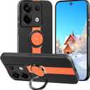 for Xiaomi Redmi Note 13 Pro Case Leather with Ring Holder Black, Rugged Xiaomi Redmi Note 13 Pro 5g Phone Case Shockproof with Kickstand Slim Cover Anti-Slip (Orange 2)
