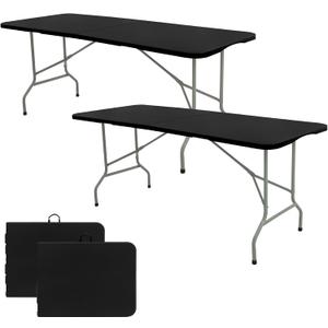 Set of 2 Folding Table 5 FT Camping Table Portable Heavy Duty Plastic Rectangular Outdoor Dining Table Steel Legs Fold-in-Half with Carrying Handle for Indoor,Picnic,Party,Wedding,Events(Black)