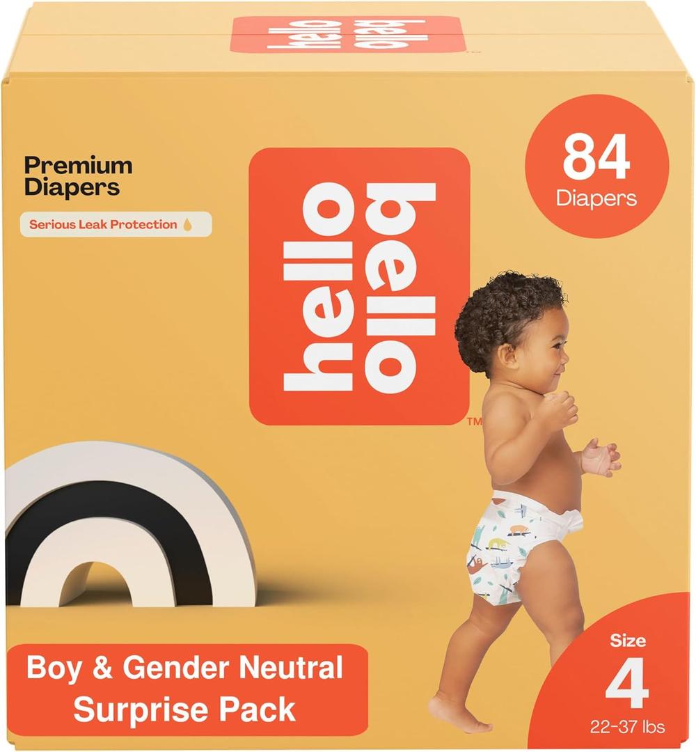 Hello Bello Premium Diapers, Size 4 (22-37 lbs) Surprise Pack for Boys, 84 Count, Hypoallergenic with Soft, Cloth-Like Feel, Boy and Gender Neutral Patterns (Boy/Neutral)
