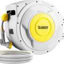 BLUBERY 130+6.7ft x 1/2" Retractable Garden Hose Reel, 40.8LB Super Heavy Duty, Any Length Lock, Slow Return System, Wide Handle, Wall Mounted and 180 Swivel Bracket, GHR02A