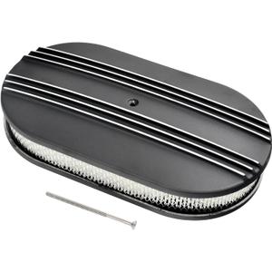 15" Black Aluminum Air Cleaner Assembly Kit Alloy Oval Partial Half Finned with Element