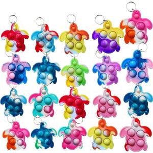 20 pcs Rainbow Mini Pop Turtle Fidget Keychain ToyParty Fidgets Favors Toys Bubble Wrap Pop Anxiety Stress Reliever Stuents Gift