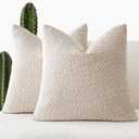 2 x Foindtower Pack of 2, Decorative Textured Boucle Throw Pillow Covers Accent Solid Pillow Cases Cozy Soft Couch Cushion Case for Chair Sofa Bedroom Living Room Home Decor 22 x 22 Inch Ivory Beige