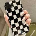 Jusnfu for iPhone 13 Pro Max Case 6.7 Inch, Trendy Checkered Aesthetic Cute Girly Design for Women & Girls, Checkerboard Pattern Phone Case, Slim Fit Silicone Protective Cover, Black and White