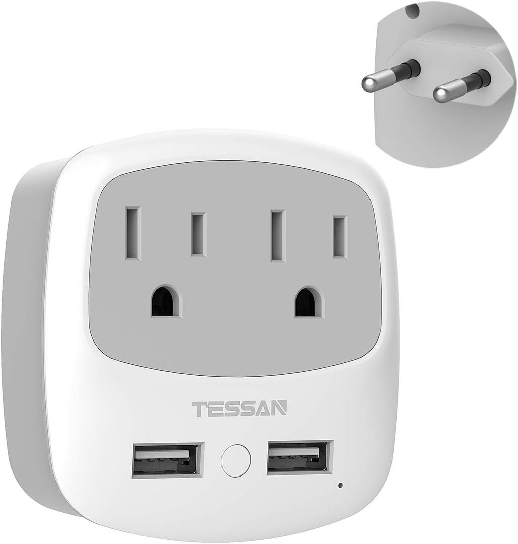 2 x European Travel Plug Adapter Converter, TESSAN International Power Plug Converter with 2 USB, Type C Outlet Adaptor Charger for US to Most of Europe EU Iceland Spain Italy France Germany