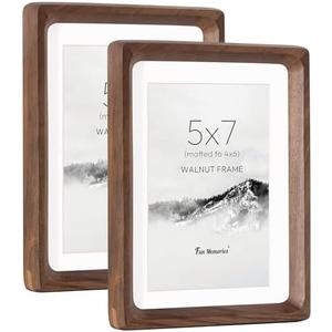 5x7 Picture Frame Set of 2, USA-Sourced Walnut Wood Photo Frame with HD Tempered Glass, Handcrafted Rounded Corner 5 x 7 Wooden Frames Matted to 4x6 Photos, 5x7 Frames, Tabletop or Wall Display