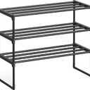 SONGMICS Shoe Rack, 3-Tier Shoe Organizer, Metal Storage Shelf, Upright or Upside Down, for 8-12 Pairs, Stackable, for Entryway, 11.8 x 26.8 x 21.7 Inches, Black ULSA203B01