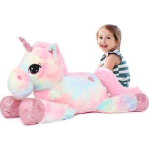 Tezituor 43in Giant Unicorn Stuffed Animal, Rainbow Pink Stuffed Unicorn Toys for Girls and Women, Big Unicorn Plush Gifts for Valentines Day, Christmas, Birthday, Party and Decorations