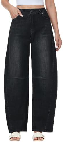 CEITAJUI Women's Barrel Jeans High Waisted Wide Leg Baggy Denim Pants Medium
