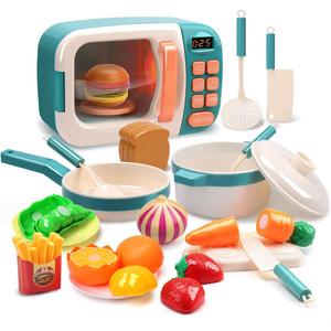 CUTE STONE Microwave Toys Kitchen Play Set, Kids Pretend Play Electronic Oven with Play Food, Kids Cookware Pot and Pan Toy Set, Cooking Utensils, Great Learning Kitchen Toys for Girls Boys