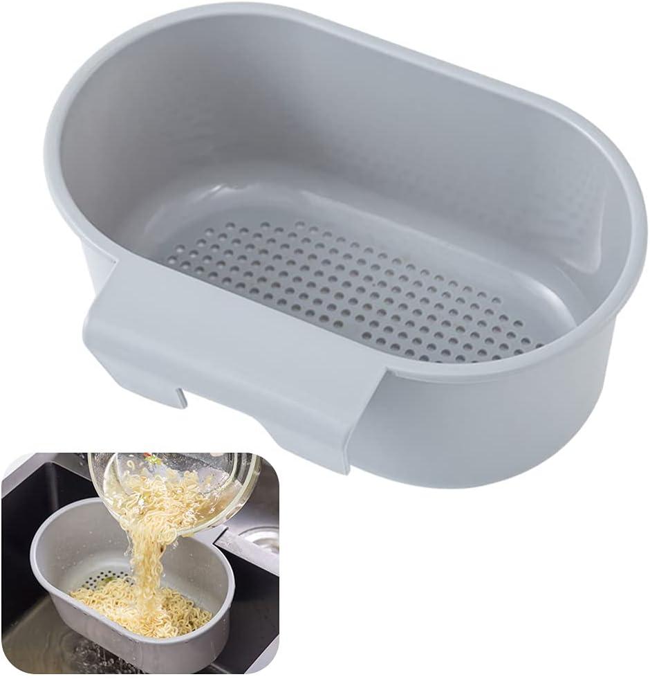 Kitchen Sink Drain Strainer Basket Compost Corner Sink Swan Strainer Basket Hanging Sink Corner Colander Triangle Multifunction Kitchen Sink Food Catcher Basket Waste Filter Wash Fruit(Grey) (Gray)