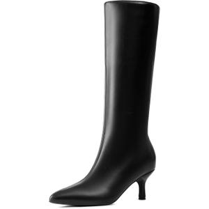 DREAM PAIRS Women's Knee High Kitten Heel Boots Sexy Pointed Toe Fashion Long Tall Boots (6, Black-pu)