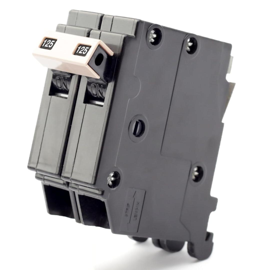 Upgraded 2125 2-Pole 125-Amp Circuit Breaker Replacement for Cutler Hammer Load Centers, 3/4 Inch Plug-On Molded Case Circuit Breaker, Thermal Magnetic Protection, 10 KAIC, 120/240V Upgraded 2125 2-Pole 125-Amp Circuit Breaker Replacement for Cutler Hammer Load Centers, 3/4 Inch Plug-On Molded Case Circuit Breaker, Thermal Magnetic Protection, 10 KAIC, 120/240V