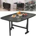 Multifunction Table Drop Leaf Dining Table - 47" Wooden Foldable Kitchen Table with 6 Wheels (Black), 47"x32"x30"H