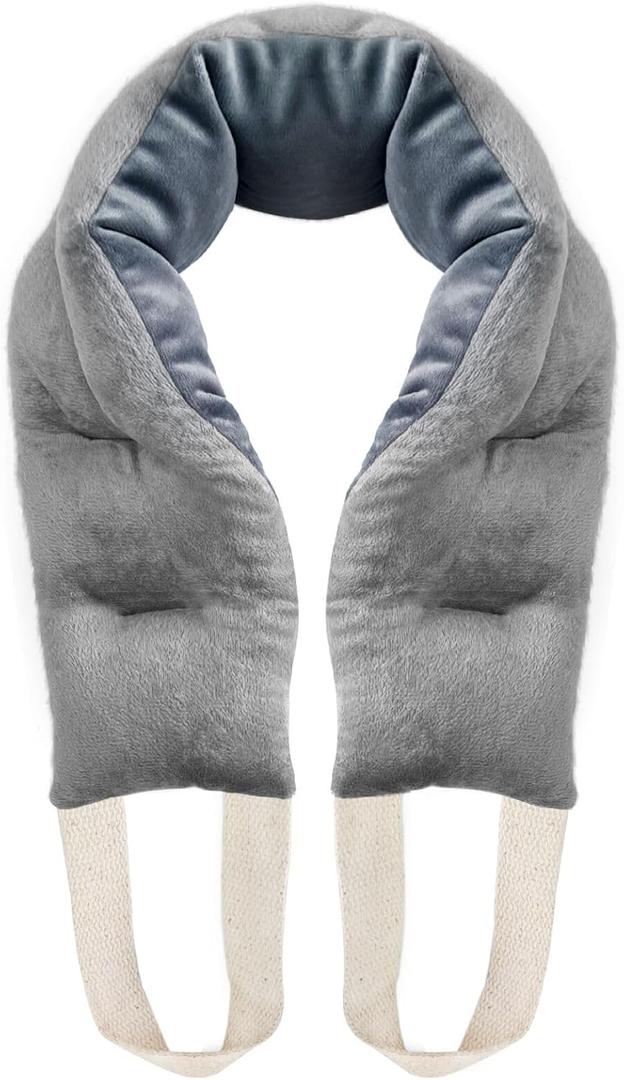 Uncn Heating Pad for Neck Shoulders and Back Microwavable Wrap Weighted Neck Warmer 32x5in Microwave Heat Wrap Rice Beanbag Lavender Scented 1.5Pounds (Gray)