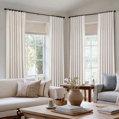 MIULEE Natural Pinch Pleated 100% Blackout Linen Curtains 92 Inch Length 1 Panel, Pleat Curtains with Pin Hooks, Black Out Light Blocking Room Darkening Drapes for Bedroom Living Room Window