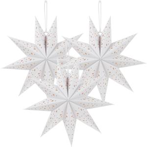 3PCS Christmas Paper Star Lantern, Lampshade 3D Paper Star Hanging Decoration Light Papers Lantern (White)