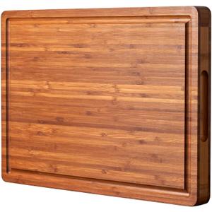 Bamboo Wood Cutting Board for Kitchen, 1" Thick Butcher Block, Cheese Charcuterie Board, with Side Handles and Juice Grooves, 16x11" (16"L x 11"W, Brown)