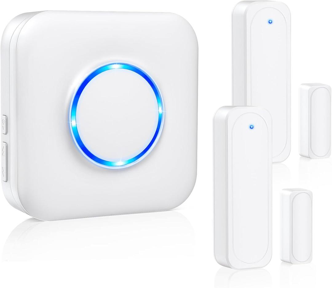 Door Chime, Satisure Wireless Door Open Contact Sensor Alarm Chime with 600 FT Range 58 Chimes 5 Volume Levels LED Indicators (1 Receivers & 2 Sensors) (White)