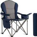 Oversized Camping Chair Heavy Duty 500LB - Portable Folding Chair with Cooler Bag, Cup Holder & Waterproof Phone Case for Adults, Beach, Hiking, Backyard (Blue & Gray) (Pack of 1 )