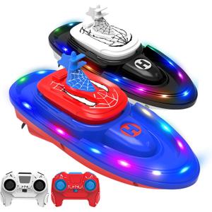 RC Battle Boat 2-Pack with Water Spray, Remote Control Boat Toys Dual Combat Modes, LED Lights - for Pools, Lakes, Outdoor Fun - Gift for Boys, Kids, Adults