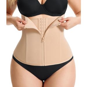 Gotoly Waist Trainer for Women Zipper Corset Shapewear Tummy Control Faja Body Shaper Waist Cincher Workout Girdle (Beige, S)