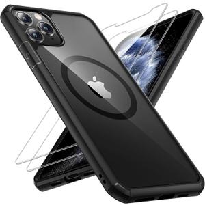TAURI 3 in 1 Magnetic for iPhone 11 Pro Max Case, with 2X HD Screen Protector, 10 FT Drop Protection, Compatible with Magsafe Case for iPhone 11 Pro Max Phone Case 6.5 inch - Black