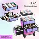 Makeup Train Case with Drawer, Rolling Makeup Case, Cosmetology Case on Wheels, Gift, Large Makeup Case Organizers, Professional for Salon Barber, Nail, Tattoo, Black Colourful