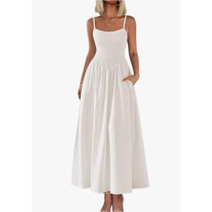 PRETTYGARDEN Women's Smocked Maxi Dresses 2026 Summer Sundress Casual Spaghetti Strap Swing A Line Long Flowy Beach Dress Size Small