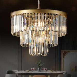 Gold Crystal Chandeliers Modern Round 20" Chandelier 7 Lights Ceiling Pendant Light Fixture Luxury 3-Tier K9 Crystal Lighting for Living Room Dining Room Bedroom Kitchen Foyer