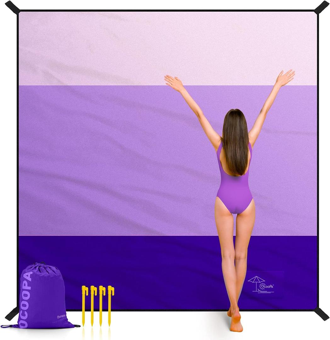 OCOOPA Extra Large Beach Blanket, Sand Free, Large Oversized Camping Mat, Comfortable Parachute Nylon, Cozy& Chic, Compact& Light, 4 Stakes&1 Travel Bag, S09, XX-Large