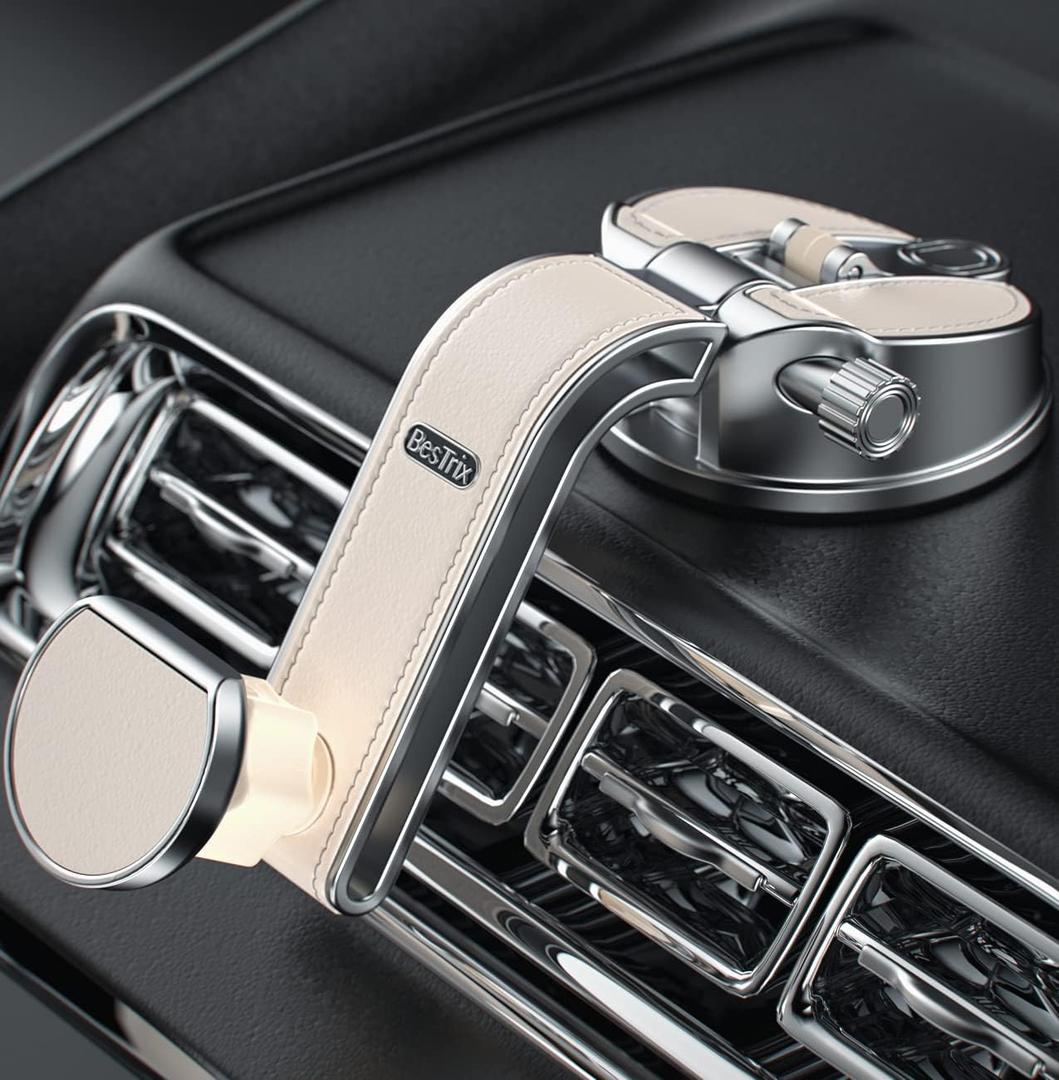 Bestrix Premium Magnetic Phone Mount for Car  Car Phone Holder Mount [Powerful Magnets & Upgraded Suction] Fits All Cars, Installs in Seconds  Holds All Phones Including 6.7" (Off-White)