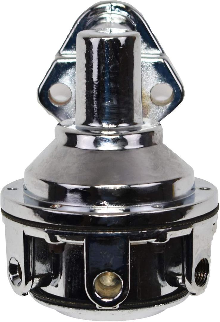 A-Team Performance 12-834 Fuel Pump Small Block Two-Valve Mechanical - Chrome, 6 PSI, 80 GPH - Inline 1/4" NPT Inlet & Outlet with Gaskets - Compatible with Chevy & GMC 262-400 Small Block Engines