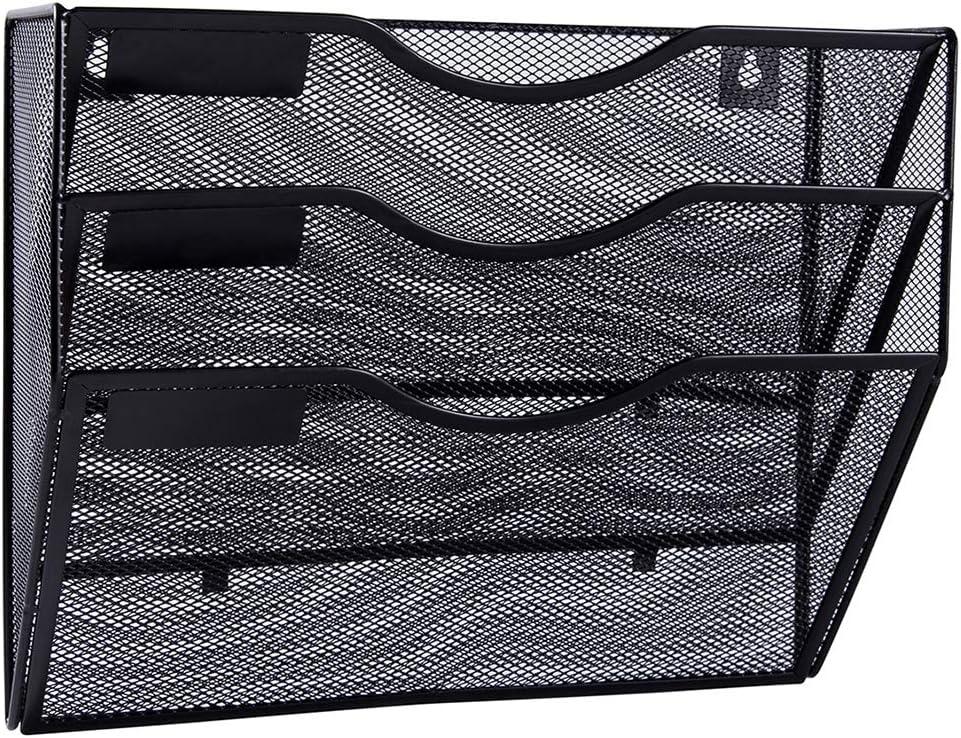 EASEPRES 3 Pocket Mesh Hanging Wall File Organizer, Wall Mounted Mail Paper Document Folder Holder, Clipboard Storage Organization Magazine Rack with Nametag Label for Office Home School, Black EASEPRES 3 Pocket Mesh Hanging Wall File Organizer, Wall Mounted Mail Paper Document Folder Holder, Clipboard Storage Organization Magazine Rack with Nametag Label for Office Home School, Black