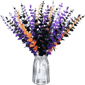 24 Pcs Eucalyptus Halloween Flowers Artificial Stems Faux Flowers Eucalyptus Branches Stems Fake Leaf Plants for Wedding Flower Home Farmhouse Christmas Decor (Bright Color)