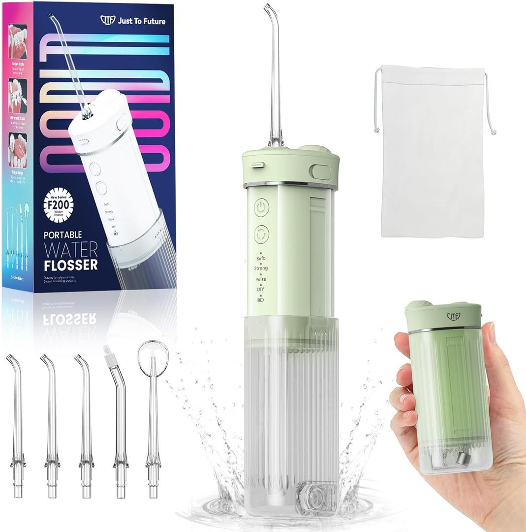 Portable Mini Water Dental Flosser for Teeth Cleaning Pick,Travel Oral Irrigator with Telescopic Water Tank,4 Modes and Waterproof Design-Perfect for Braces,Bridges,Home&Travel Dental Care (Green)
