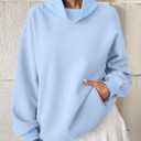 EasyGala Womens Fleece Sweatshirts with Pockets Oversized Turtleneck Pullover Trendy Long Sleeve Tops Fall Fashion Shirts (Blue, L)