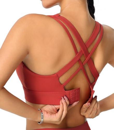 High Impact Sports Bra for Women - Criss-Cross Back, Molded Cups, Hook and Eye Closure - High Support Running Bra, Large