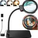 30X 10X Magnifying Glass with Light and Stand, 72 LED 3 Color Modes Stepless Dimmable, Hands Free Lighted Magnifier Desk Lamp for Close Work Craft Hobby Painting Sewing Jewelry Reading, Square