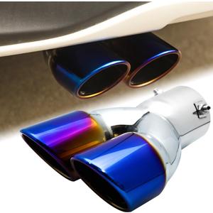 Exhaust Tip, Stainless Steel Exhaust Muffler, 3 Inch Intake, Universal Car Exhaust Ends Blue (Straight, Silver White & Blue)