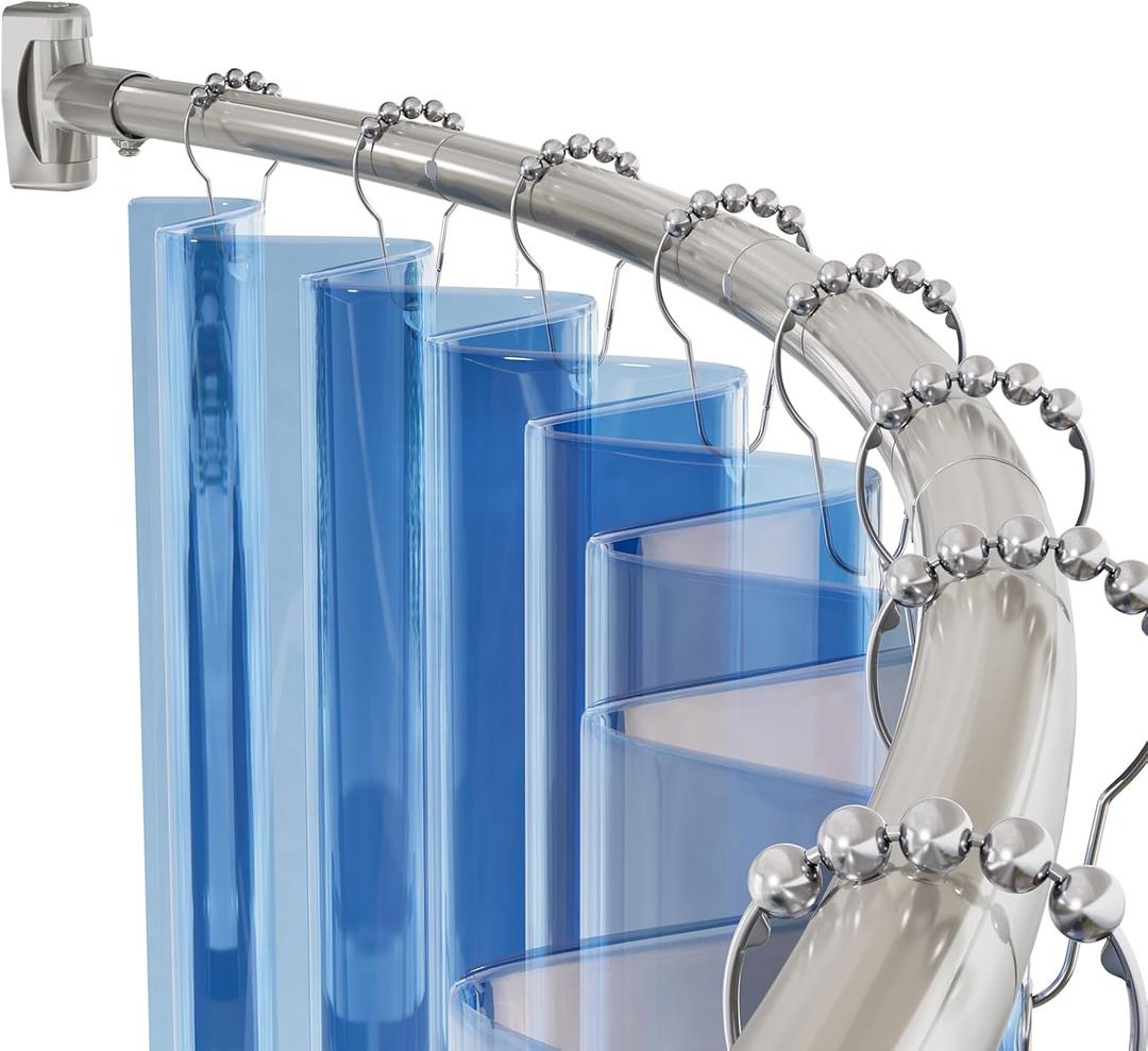 AmazerBath 20-84 Inches Arched Curved Shower Curtain Rod, Heavy Duty Shower Rod Rust Proof Bathroom Curtain Rod, Adjustable Telescoping Design Easy Segmented Installation, Need to Drill, Nickel