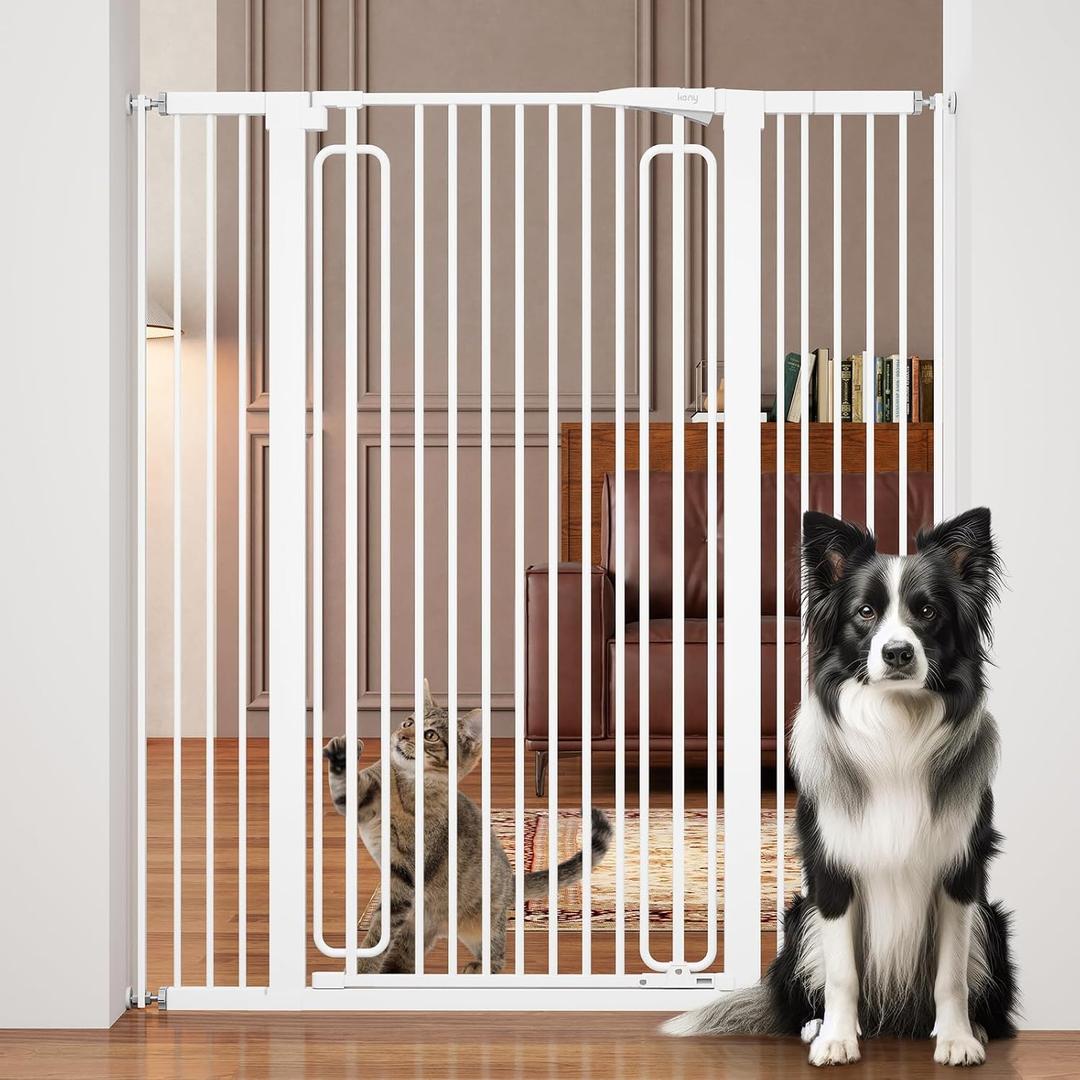 keny 51" Extra Tall Pet Gate, 29.7"-46" Wide Adjustable Cat Gate for Doorway, Hallway, Stairs, Auto-Close & Pressure Mounted, No Drilling, White