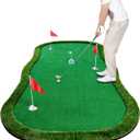 Golf Putting Green Indoor Outdoor Putting matt Professional Training Mat Practice Putting Mat with 3 Flags 1 Movable Cup 2 Slope Pad 5x10ft