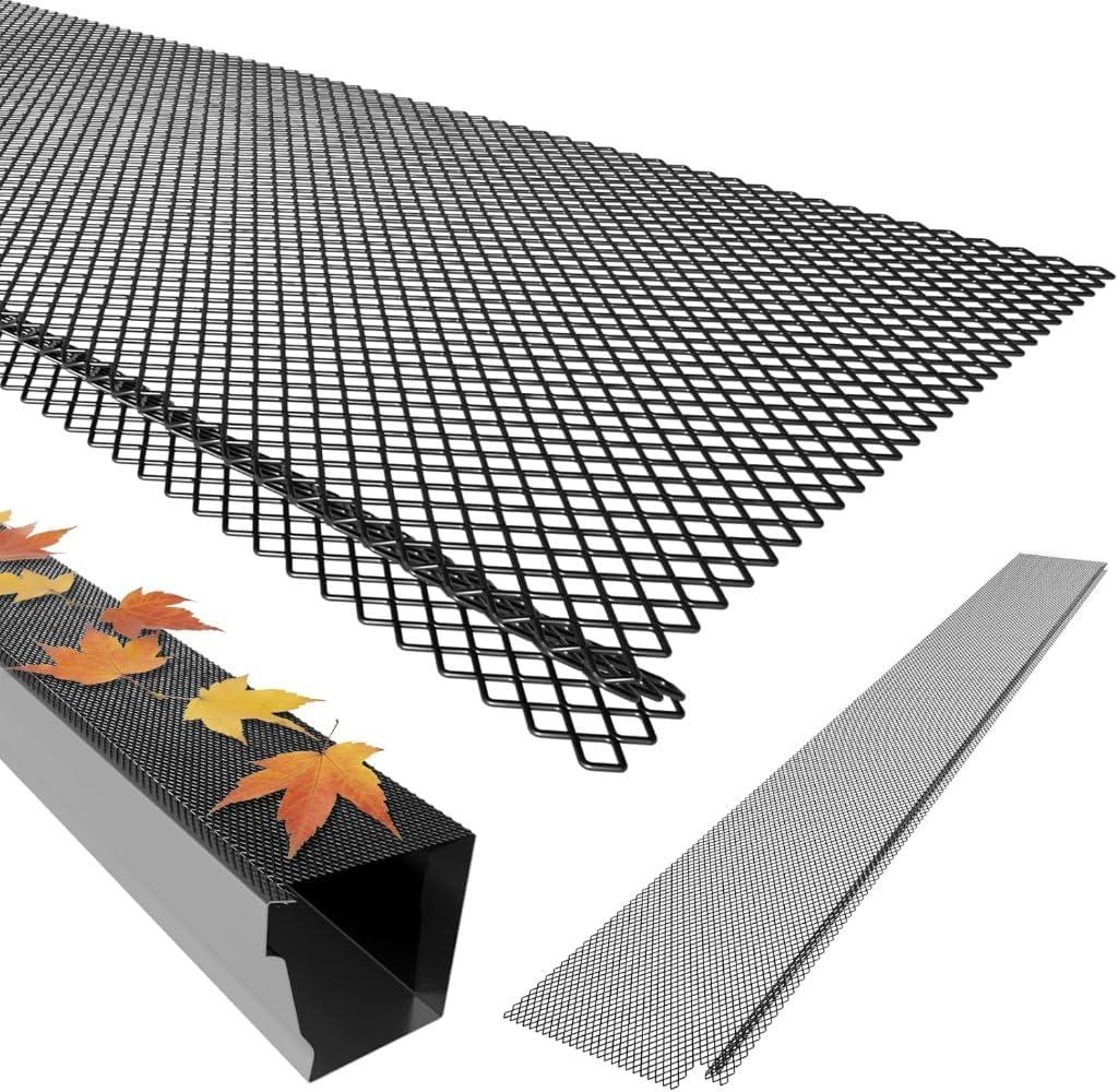 Gutter Guard - Universal Fit for 4, 5, 6 Inch K-Style Gutters - Black Coated Steel Micro Mesh - Snap-in Interlocking Leaf Filters - Durable Rain Gutter Screens for Debris 20 Pack