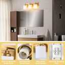 3 Light Modern Bathroom Light Fixtures Over Mirror, Brass Finish Vanity Lights for Bathroom Wall Sconces with Milky White Glass Shades, E26 Socket (Bulbs Not Included)