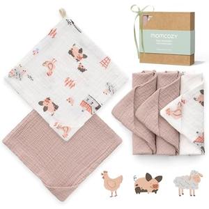 Momcozy Soft & Absorbent Baby Washcloths - 4 Layer Design| Medium Thickness| Premium Cotton for Newborns' Skin-Great for Bathing, Wiping & on-The-go Use, Shower Gift and Essential(5 Pack, 10x10 inch)