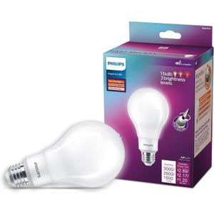 PHILIPS LED 150-100-60W A21 1-Pack BrightDial Soft White (2700K) 2605-1600-800 Lumen (22-12-8W = 150-100-60W) Clear Flicker-Free Light Bulb