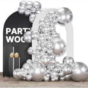 PartyWoo Metallic Silver Balloons 155 pcs Different Sizes Pack of 18 12 10 5 Inch Chrome Silver Balloon Arch Kit Garland for Graduation New Year Wedding Birthday Party Decorations Silver-G102
