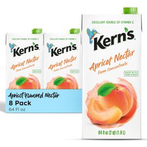 Kerns Apricot Nectar Juice - Made with Fresh Fruit Puree & Apricot Juice Concentrate for Smoothie Mix, Cocktail Mixers, Kids Drink & Beverages - 64oz, 8 Pack Carton, Best By: FEB/11/26